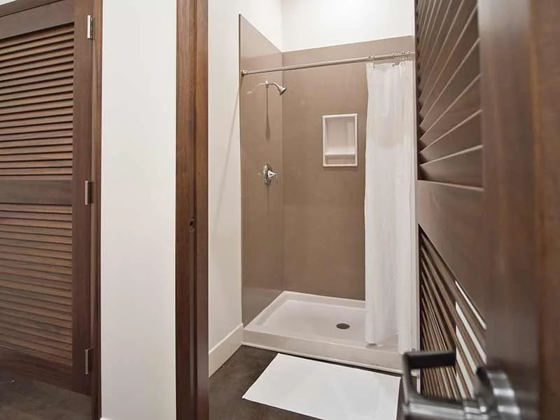 Private bathroom inside a glamping pod