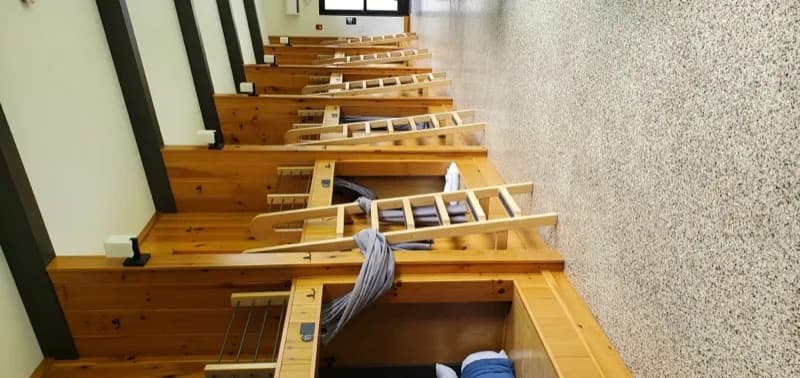 Two-level interior view of a glamping pod